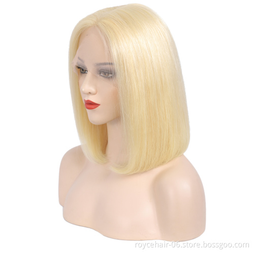 Cheap 10 Inch Highlight Piano Color Blunt Cut Double Drawn Bone Straight Raw Original Brazilian Human Hair Lace Bob Wig